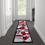 Red Geometric 2' x 7' Area Rug - Soft Olefin, Jute Backing - Entryway, Bedroom