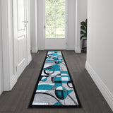 English Elm 2' x 7' Geometric Abstract Area Rug - Olefin Rug with Jute Backing - Hallway, Entryway, or Bedroom