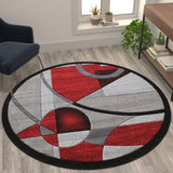 English Elm 5' x 5' Round Geometric Abstract Area Rug - Olefin Rug with Jute Backing - Hallway, Entryway, or Bedroom