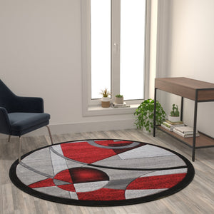 English Elm 5' x 5' Round Geometric Abstract Area Rug - Olefin Rug with Jute Backing - Hallway, Entryway, or Bedroom