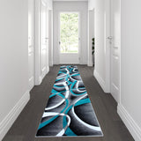 English Elm 3' x 10' Abstract Area Rug - Olefin Rug with Jute Backing - Entryway, Living Room or Bedroom