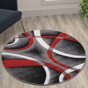 English Elm 4' x 4' Round Abstract Area Rug - Olefin Rug with Jute Backing - Entryway, Living Room or Bedroom