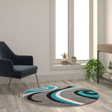 English Elm 4' x 4' Round Abstract Area Rug - Olefin Rug with Jute Backing - Entryway, Living Room or Bedroom