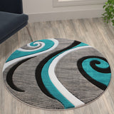 English Elm 4' x 4' Round Abstract Area Rug - Olefin Rug with Jute Backing - Entryway, Living Room or Bedroom