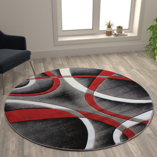 English Elm 5' x 5' Round Abstract Area Rug - Olefin Rug with Jute Backing - Entryway, Living Room or Bedroom