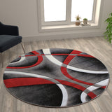 Modern Abstract Round Area Rug - 5' x 5', Stain-Resistant Olefin, Jute Backing - Entryway, Living Room