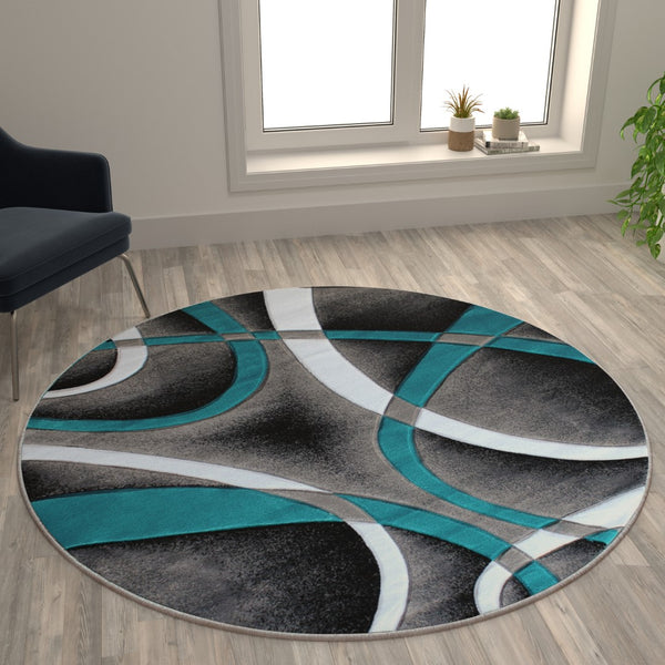 English Elm 5' x 5' Round Abstract Area Rug - Olefin Rug with Jute Backing - Entryway, Living Room or Bedroom