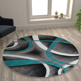 English Elm 5' x 5' Round Abstract Area Rug - Olefin Rug with Jute Backing - Entryway, Living Room or Bedroom