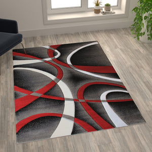 English Elm 5' x 7' Abstract Area Rug - Olefin Rug with Jute Backing - Entryway, Living Room or Bedroom