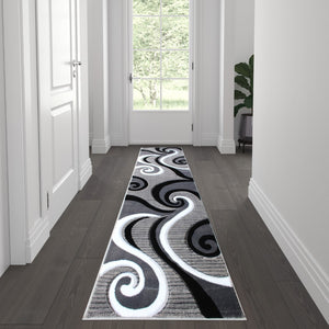 English Elm 2' x 7' Abstract Area Rug - Olefin Rug with Jute Backing - Hallway, Entryway, or Bedroom