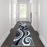 Modern Abstract Swirl Area Rug 3' x 10' - Olefin with Jute Backing, Stain-Resistant