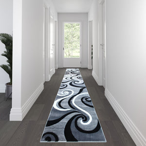 English Elm 3' x 16' Abstract Area Rug - Olefin Rug with Jute Backing - Hallway, Entryway, or Bedroom