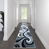 Contemporary 3' x 16' Swirl Abstract Area Rug - Stain-Resistant Olefin & Jute Backing