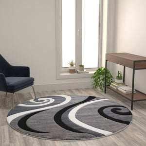 English Elm 5' x 5' Abstract Area Rug - Olefin Rug with Jute Backing - Hallway, Entryway, or Bedroom