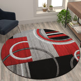 English Elm Round 5' x 5' Abstract Area Rug - Olefin Rug with Jute Backing - Entryway, Living Room, or Bedroom