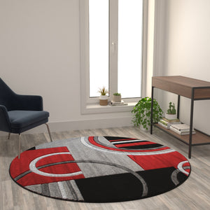 English Elm Round 5' x 5' Abstract Area Rug - Olefin Rug with Jute Backing - Entryway, Living Room, or Bedroom