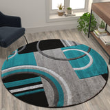 English Elm Round 5' x 5' Abstract Area Rug - Olefin Rug with Jute Backing - Entryway, Living Room, or Bedroom