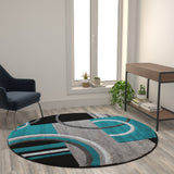 English Elm Round 5' x 5' Abstract Area Rug - Olefin Rug with Jute Backing - Entryway, Living Room, or Bedroom