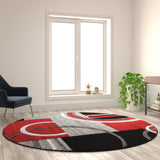 English Elm Round 8' x 8' Abstract Area Rug - Olefin Rug with Jute Backing - Entryway, Living Room, or Bedroom