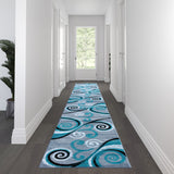 Abstract Turquoise Design Rug 3' x 16' - Modern Style, Stain-Resistant Olefin & Jute Backing