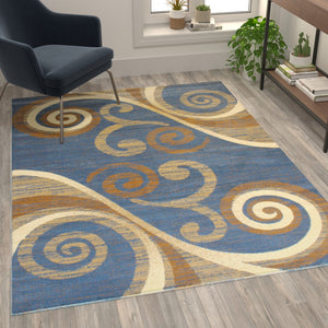 English Elm 5' x 7' Abstract Area Rug - Olefin Rug with Jute Backing - Hallway, Entryway, Bedroom, Living Room