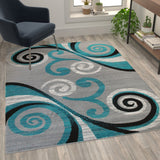 English Elm 5' x 7' Abstract Area Rug - Olefin Rug with Jute Backing - Hallway, Entryway, Bedroom, Living Room