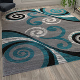 English Elm 8' x 10' Abstract Area Rug - Olefin Rug with Jute Backing - Hallway, Entryway, Bedroom, Living Room