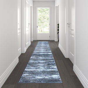 English Elm 2' x 11' Distressed Olefin Area Rug with Jute Backing for Entryway, Living Room, Bedroom