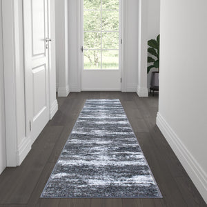 English Elm 2' x 7' Distressed Olefin Area Rug with Jute Backing for Entryway, Living Room, Bedroom