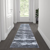 Modern 2' x 7' Distressed Multicolor Area Rug with Jute Backing - Indoor Use