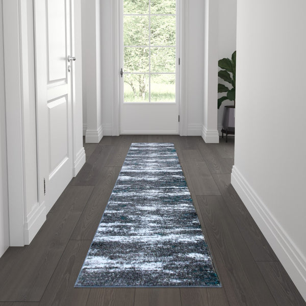 English Elm 2' x 7' Distressed Olefin Area Rug with Jute Backing for Entryway, Living Room, Bedroom