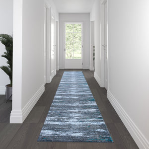 English Elm 3' x 16' Distressed Gray Olefin Area Rug with Jute Backing for Entryway, Living Room, Bedroom