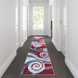 English Elm 2' x 11' Swirl Patterned Olefin Area Rug with Jute Backing for Entryway, Living Room, Bedroom