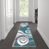 English Elm 2' x 7' Swirl Patterned Olefin Area Rug with Jute Backing for Entryway, Living Room, Bedroom