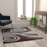 English Elm 4' x 5' Swirl Patterned Olefin Area Rug with Jute Backing for Entryway, Living Room, Bedroom