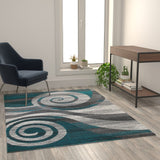 English Elm 5' x 7' Swirl Patterned Olefin Area Rug with Jute Backing for Entryway, Living Room, Bedroom