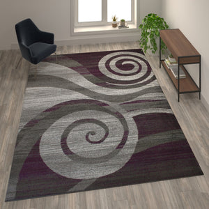 English Elm 6' x 9' Swirl Patterned Olefin Area Rug with Jute Backing for Entryway, Living Room, Bedroom