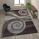 6' x 9' Purple Swirl Pattern Area Rug, Stain-Resistant with Jute Backing