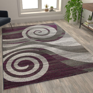 English Elm 8' x 10' Swirl Patterned Olefin Area Rug with Jute Backing for Entryway, Living Room, Bedroom