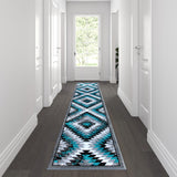 English Elm Southwestern 2' x 11' Area Rug - Olefin Rug with Jute Backing - Entryway, Living Room, Bedroom