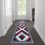 English Elm Southwestern 2' x 7' Area Rug - Olefin Rug with Jute Backing - Entryway, Living Room, Bedroom