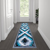 English Elm Southwestern 2' x 7' Area Rug - Olefin Rug with Jute Backing - Entryway, Living Room, Bedroom