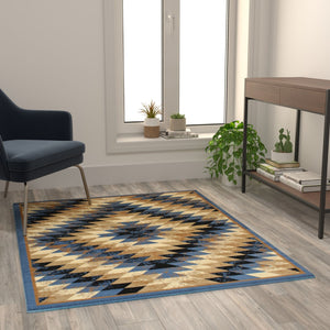 English Elm Southwestern 4' x 5' Area Rug - Olefin Rug with Jute Backing - Entryway, Living Room, Bedroom