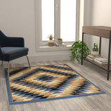 Southwestern 4' x 5' Area Rug - Olefin Rug with Jute Backing - Entryway, Living Room, Bedroom