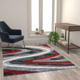 English Elm 5' x 7' Wave Patterned Olefin Area Rug with Jute Backing for Entryway, Living Room, Bedroom