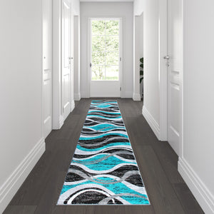 English Elm 2' x 11' Rippled Olefin Area Rug with Jute Backing for Entryway, Living Room, Bedroom