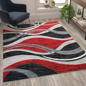 English Elm 5' x 7' Rippled Olefin Area Rug with Jute Backing for Entryway, Living Room, Bedroom