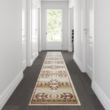 Southwestern 2' x 11' Brown Area Rug - Olefin Rug with Jute Backing for Hallway, Entryway, Bedroom, Living Room