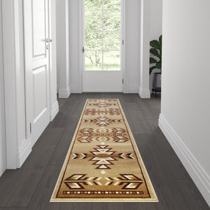 English Elm Southwestern 2' x 7' Brown Area Rug - Olefin Rug with Jute Backing for Hallway, Entryway, Bedroom, Living Room