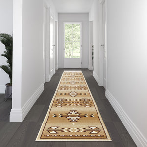 English Elm Southwestern 3' x 16' Brown Area Rug - Olefin Rug with Jute Backing for Hallway, Entryway, Bedroom, Living Room